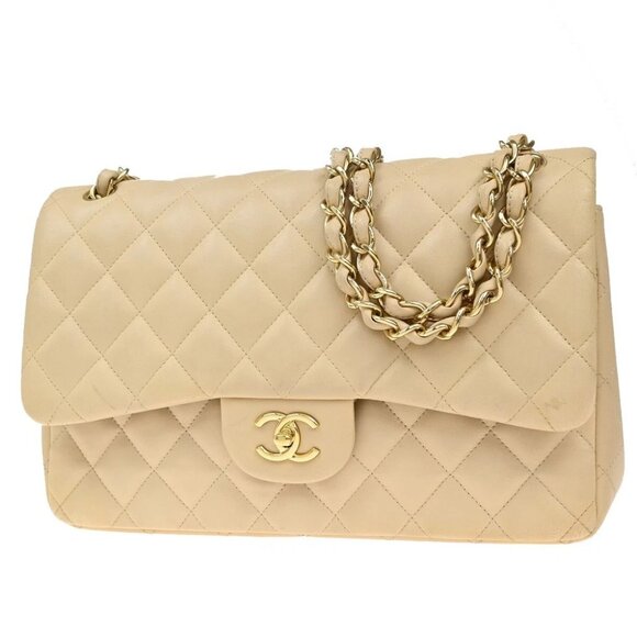 CHANEL CC Logo Matelasse 30 Chain Shoulder Bag Leather Beige GHW Italy - Picture 1 of 16